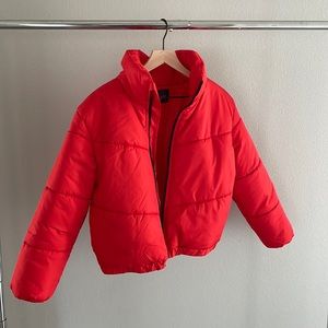 Vibrant RED Cropped Puffer Coat